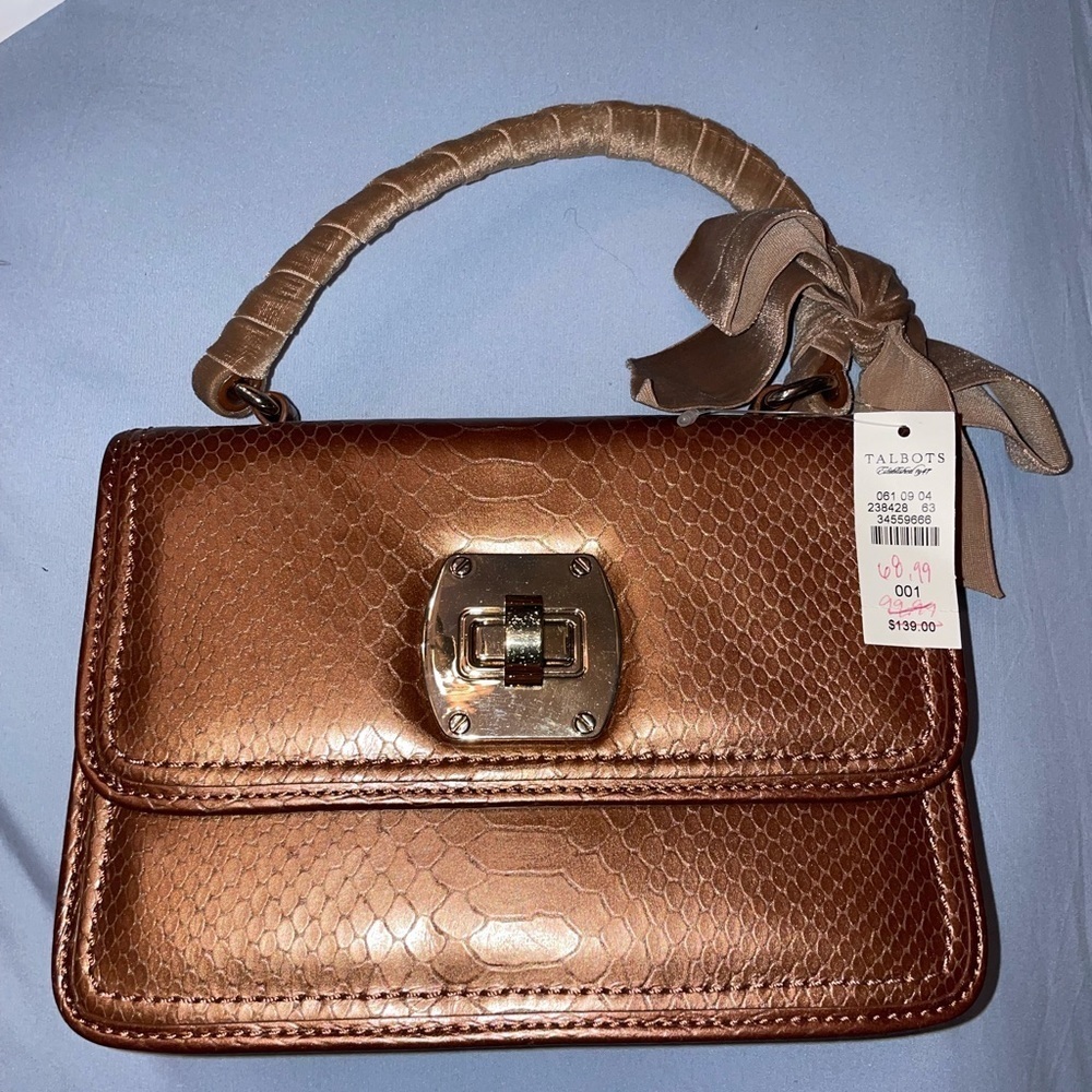 Talbots gold crocodile alligator velvet bow bag